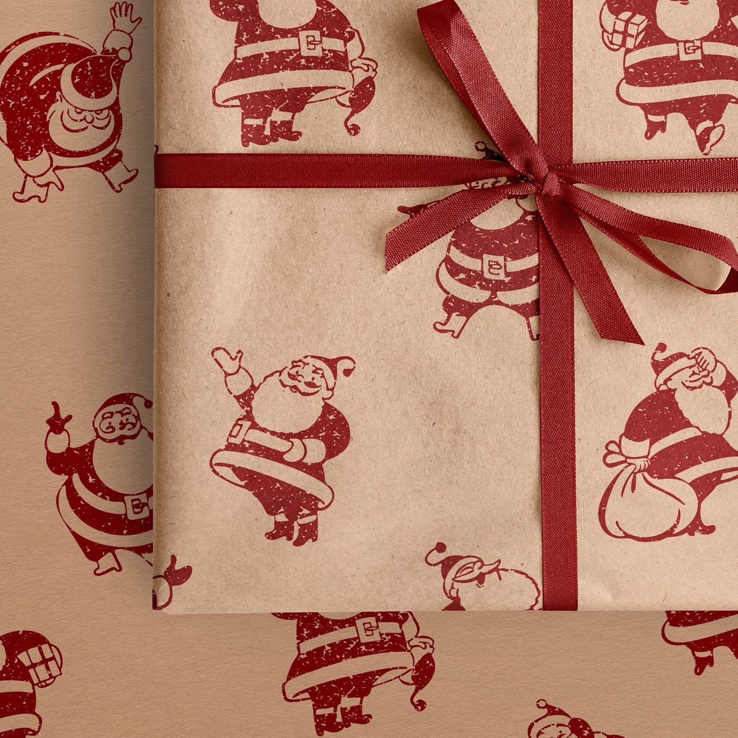 Cute Santa Eco Gift Wrapping Papers | Vintage Retro Recycled Paper Christmas Holiday Gift Wraps, Table Runners, Party Decorations