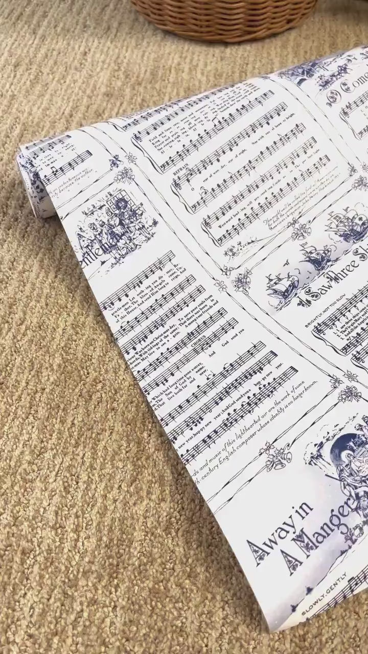 Christmas Carol Festive Wrapping Paper Rolls | Blue Vintage Holiday Music Sheets Gift Wraps