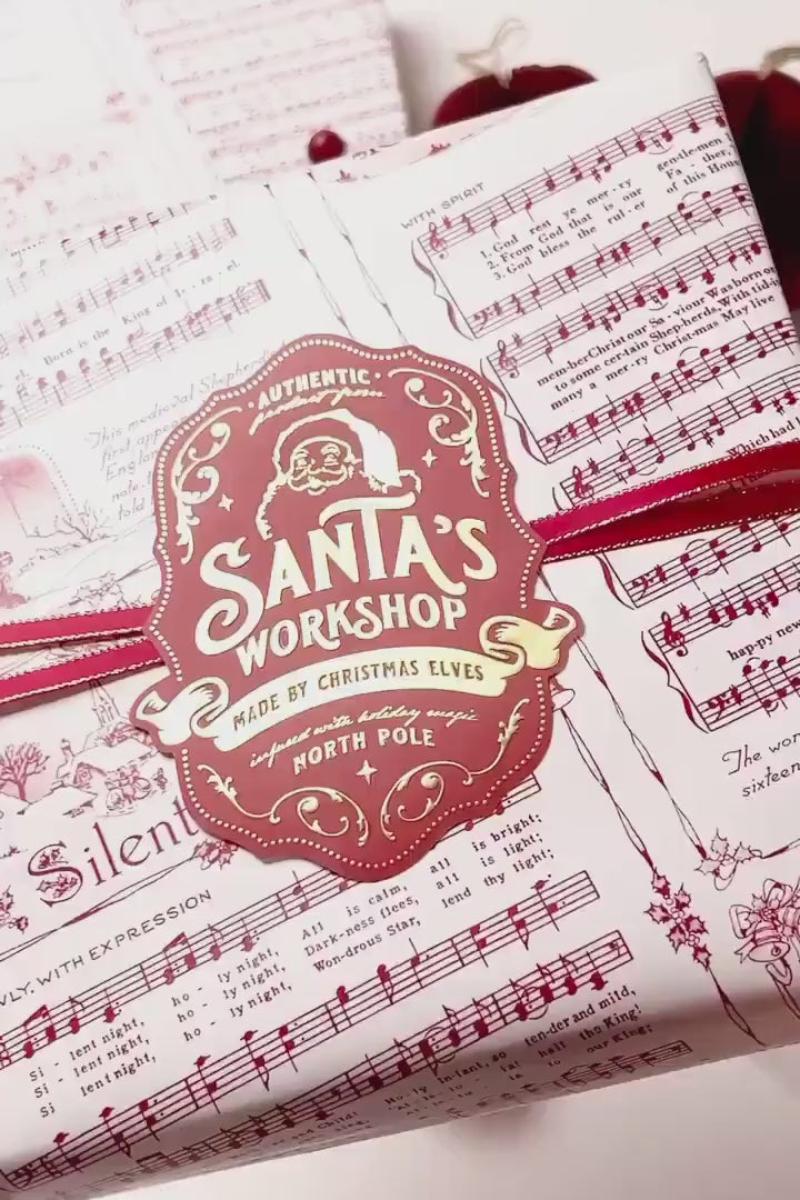 Santa's Workshop Gold Christmas Gift Stickers for Kids | Large Labels for Children's Presents by Santa Clause & Elves from North Pole