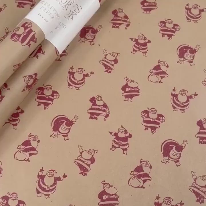 Cute Santa Eco Gift Wrapping Papers | Vintage Retro Recycled Paper Christmas Holiday Gift Wraps, Table Runners, Party Decorations