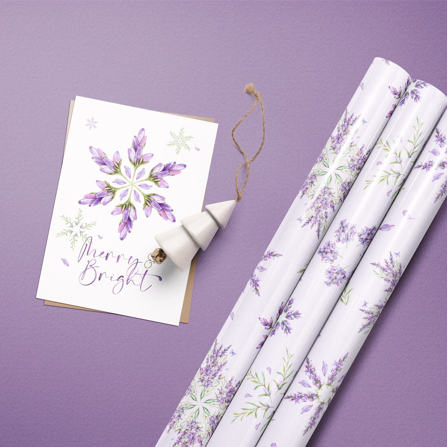 Lavender Snowflake Blossom Purple Wrapping Paper Rolls | Botanic Snowflake Gift Wrap Collection | Violet Purple Holiday Decoration