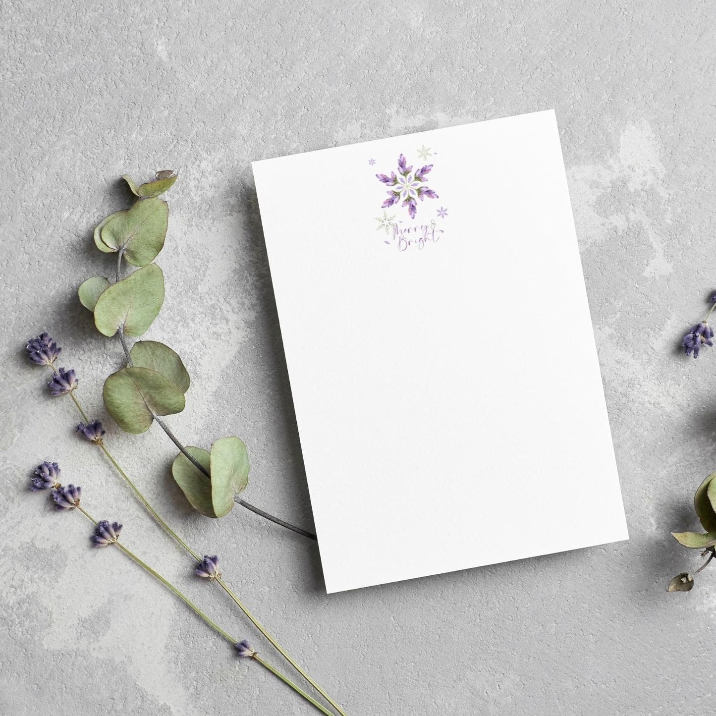 Lavender Snowflake Blossom Greeting Cards With Envelopes | Merry & Bright Flower Purple Christmas Holiday Card Pack, Set Of 5, 10, 25, 50