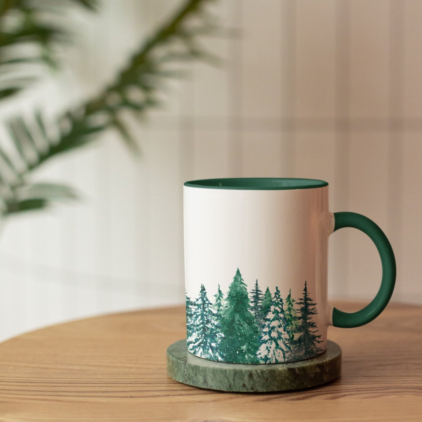 Winter Green Mug Collection | Hand-drawn Illustration Christmas Gift Mug | Evergreen Winter Trees & Forest Mug 11oz