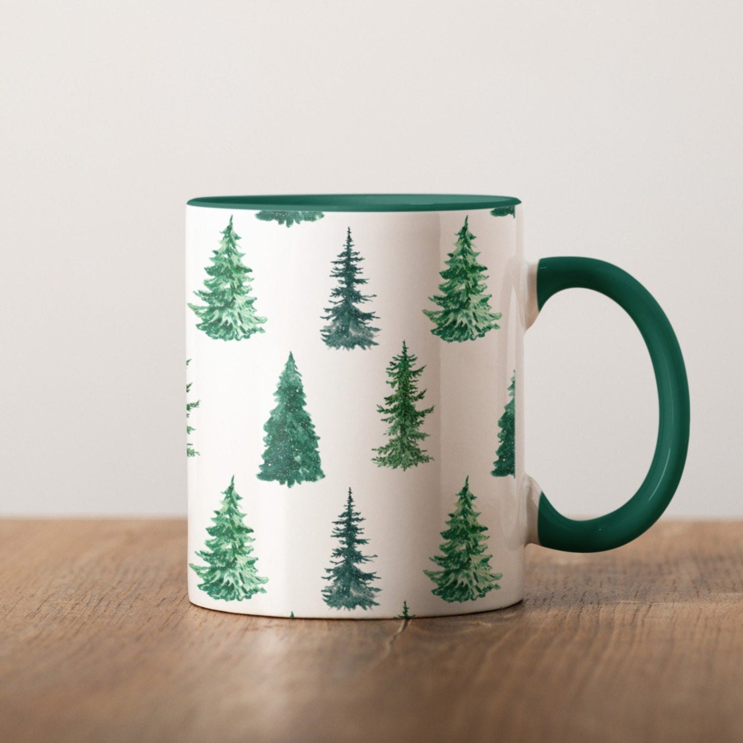 Winter Green Mug Collection | Hand-drawn Illustration Christmas Gift Mug | Evergreen Winter Trees & Forest Mug 11oz