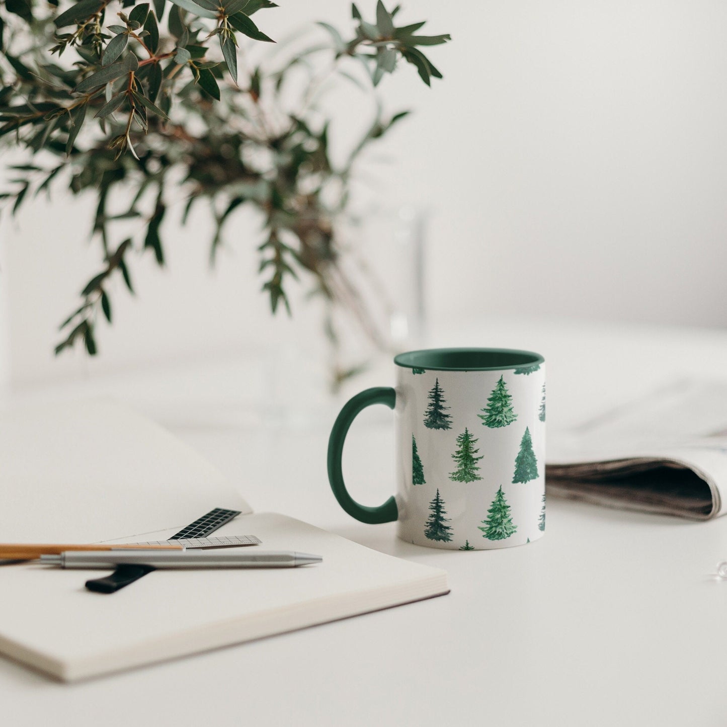 Evergreen Winter Tree Mug 11oz | Hand-drawn Illustration Christmas Gift Mug | 2022 Winter Green Mug Collection