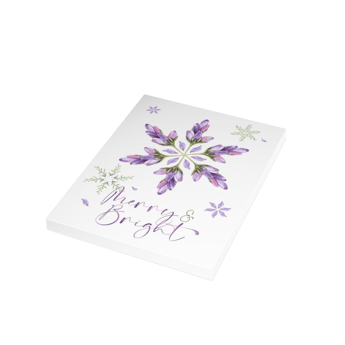 Lavender Snowflake Blossom Greeting Cards With Envelopes | Merry & Bright Flower Purple Christmas Holiday Card Pack, Set Of 5, 10, 25, 50