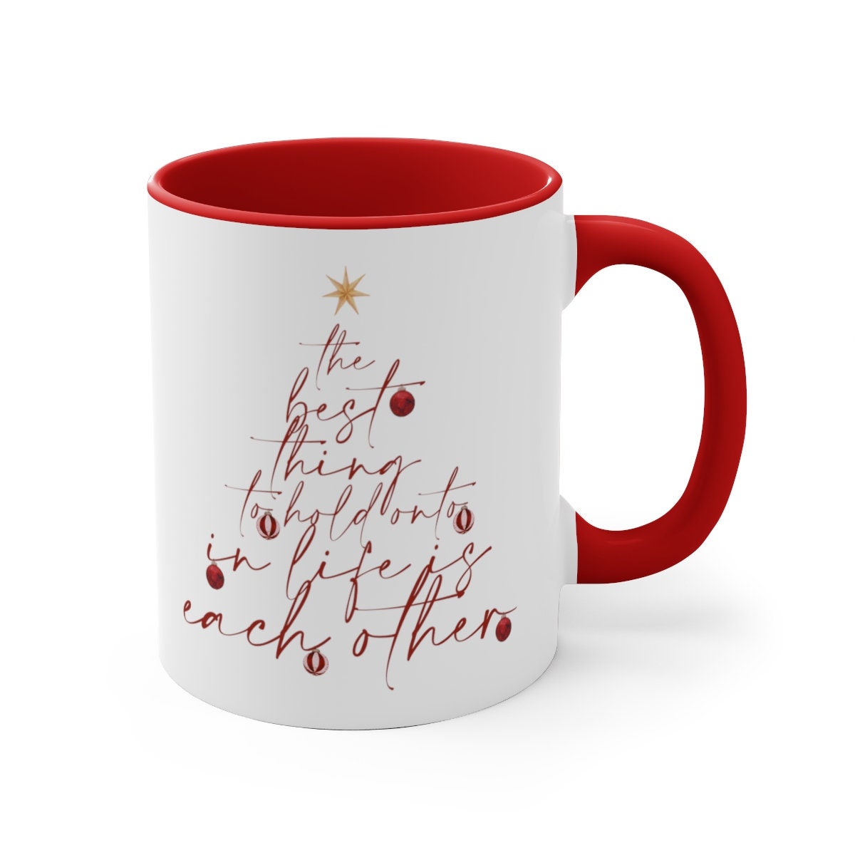 Christmas Tree Lettering Red Mug 11oz | Hand-drawn Illustration Christmas Quote Gift Mug | 2022 Winter Mug Collection
