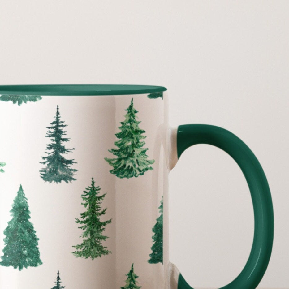 Evergreen Winter Tree Mug 11oz | Hand-drawn Illustration Christmas Gift Mug | 2022 Winter Green Mug Collection