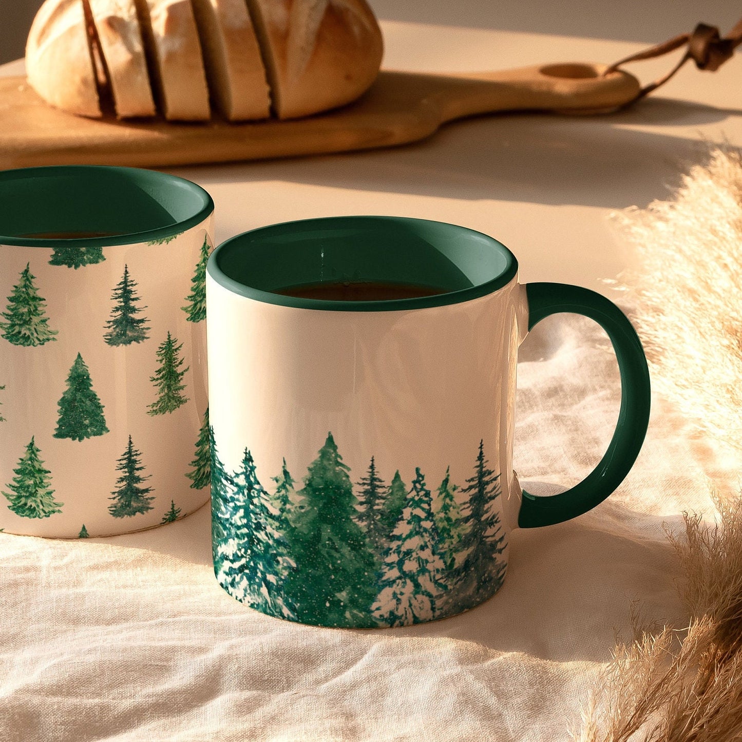 Winter Green Mug Collection | Hand-drawn Illustration Christmas Gift Mug | Evergreen Winter Trees & Forest Mug 11oz