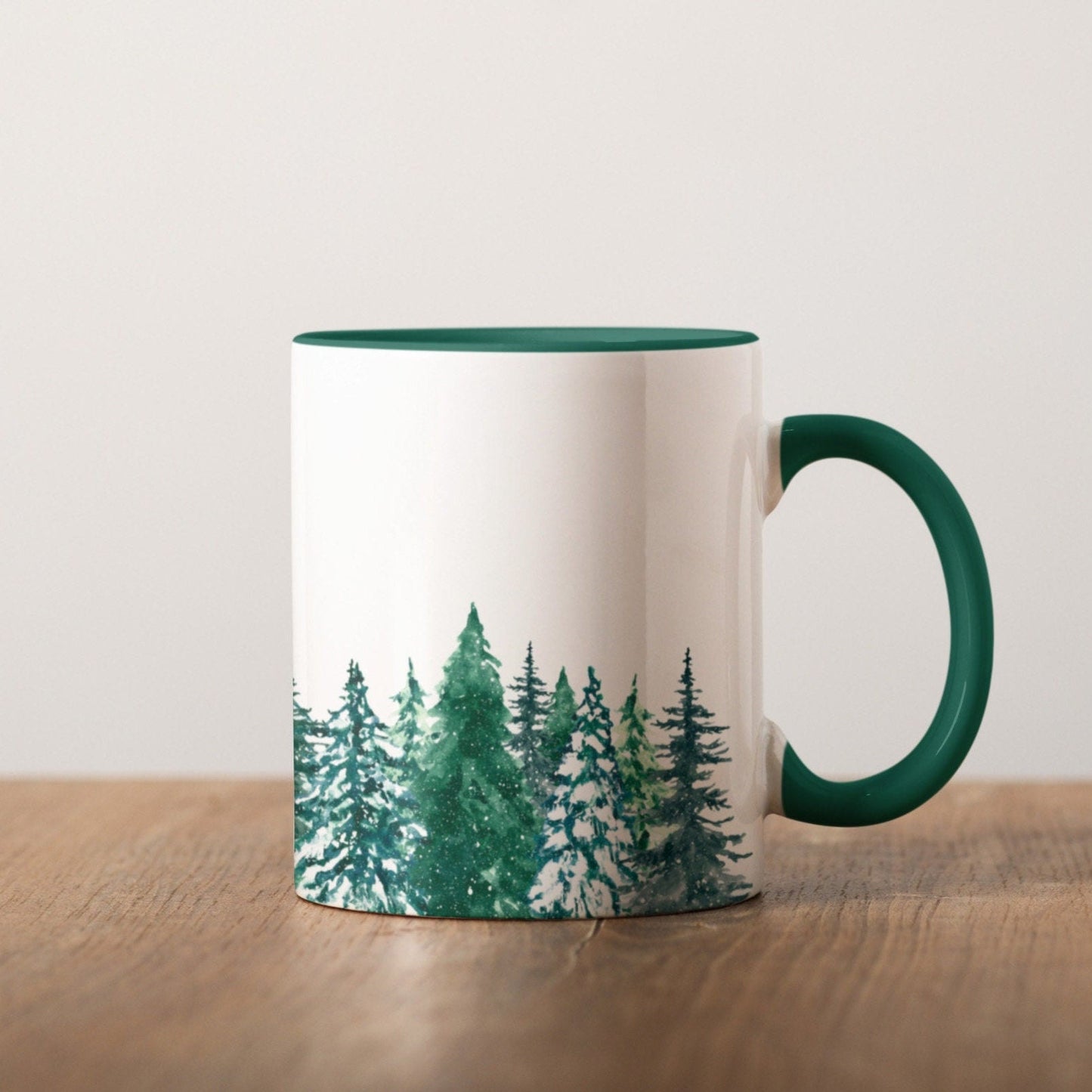 Winter Green Mug Collection | Hand-drawn Illustration Christmas Gift Mug | Evergreen Winter Trees & Forest Mug 11oz