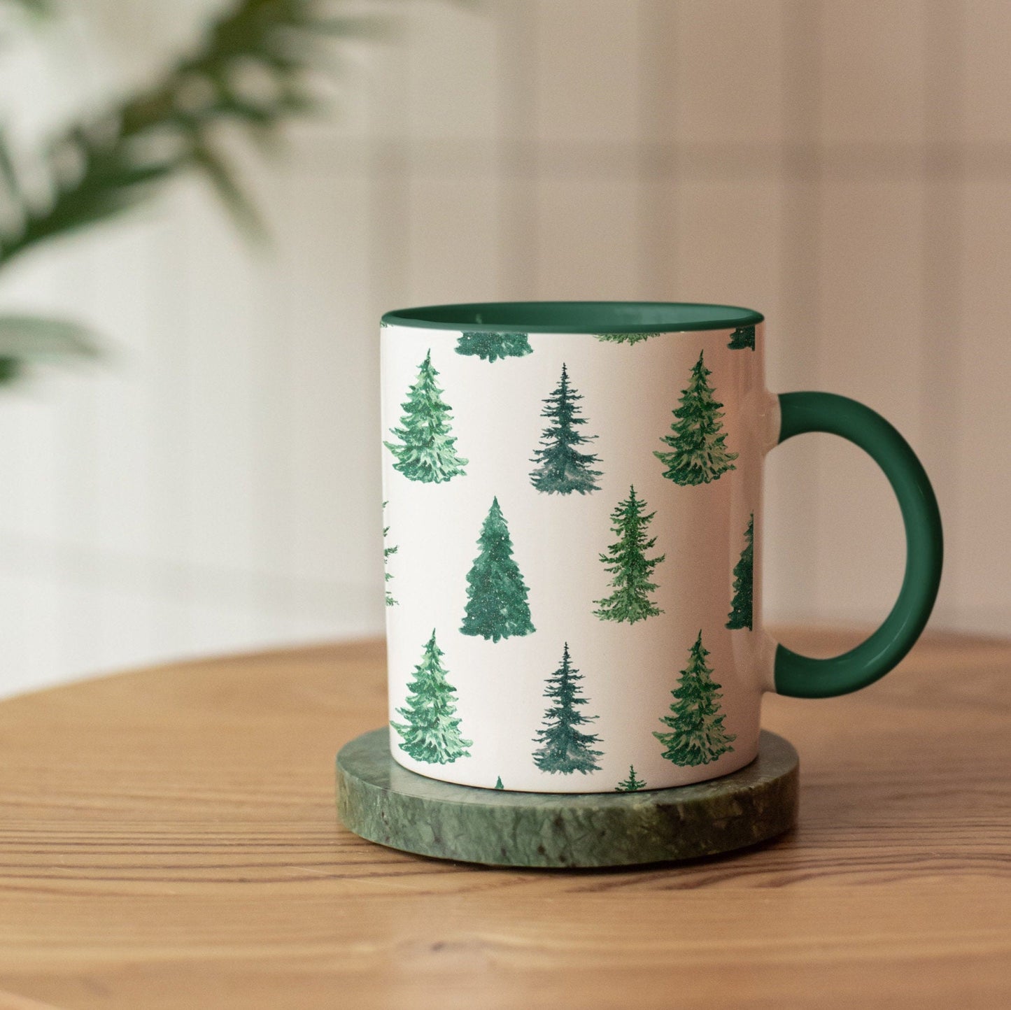 Winter Green Mug Collection | Hand-drawn Illustration Christmas Gift Mug | Evergreen Winter Trees & Forest Mug 11oz