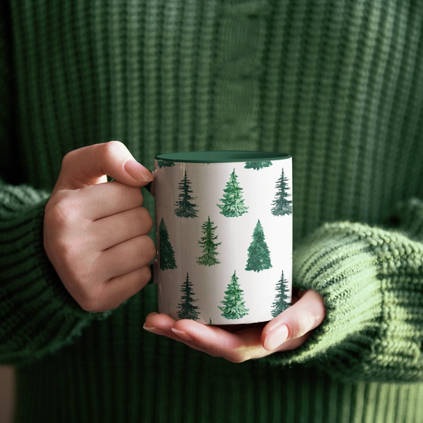 Evergreen Winter Tree Mug 11oz | Hand-drawn Illustration Christmas Gift Mug | 2022 Winter Green Mug Collection