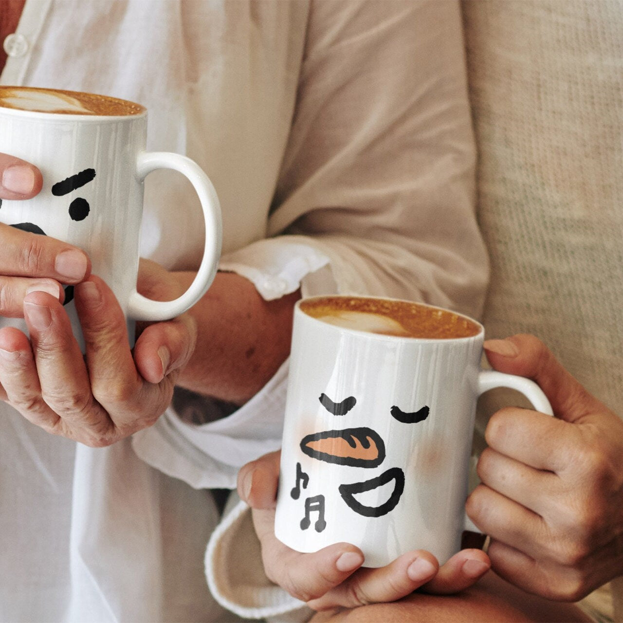 Snowman Mugs with Customized Face & Name | Stackable Marshmallow Snowman Coffee Cups for Personalized Christmas Gifts