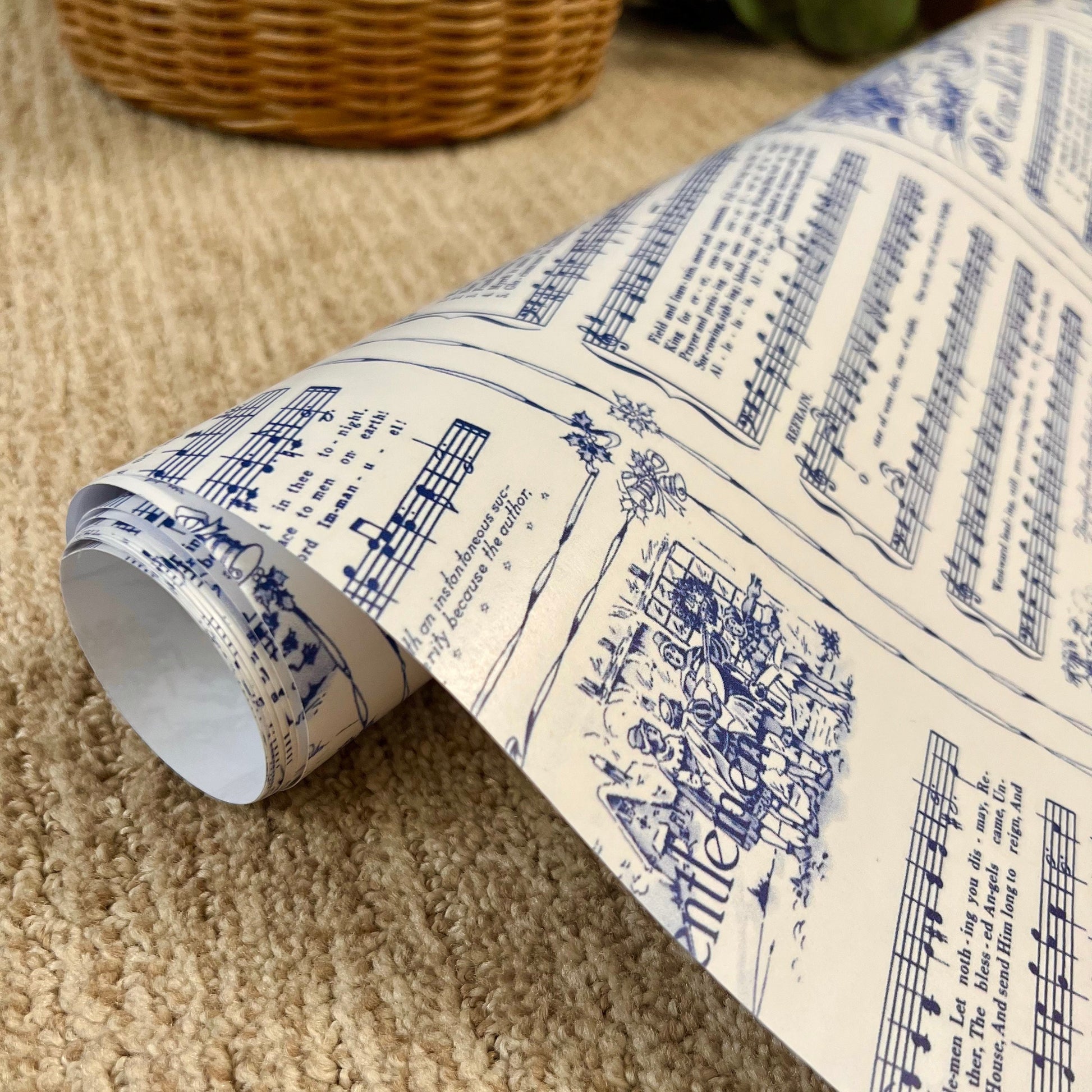 Christmas Carol Festive Wrapping Paper Rolls | Blue Vintage Holiday Music Sheets Gift Wraps