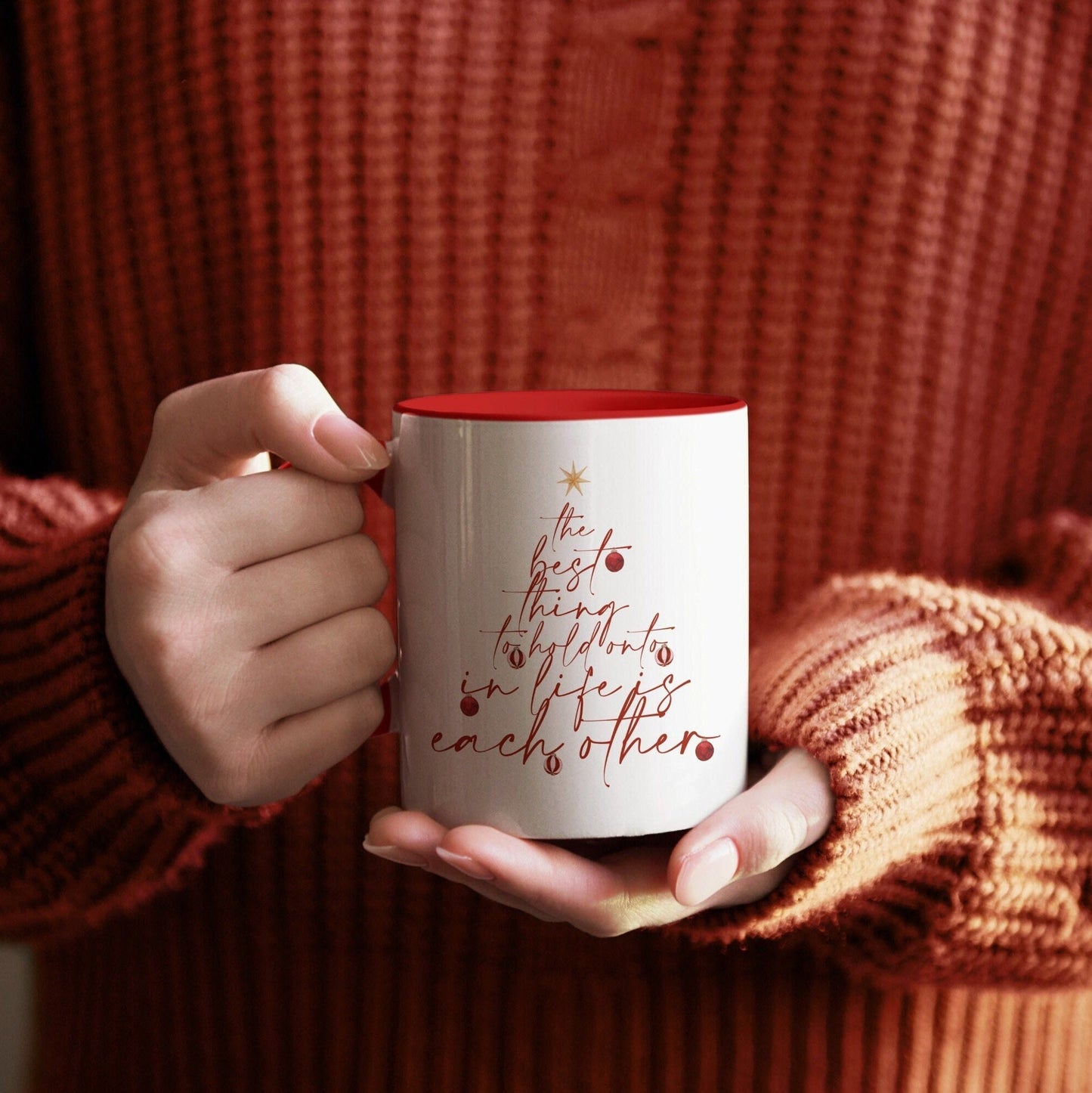 Christmas Tree Lettering Red Mug 11oz | Hand-drawn Illustration Christmas Quote Gift Mug | 2022 Winter Mug Collection