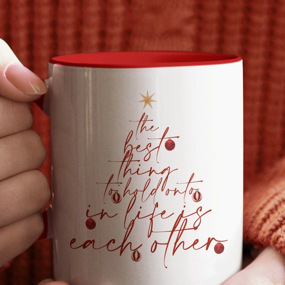 Christmas Tree Lettering Red Mug 11oz | Hand-drawn Illustration Christmas Quote Gift Mug | 2022 Winter Mug Collection