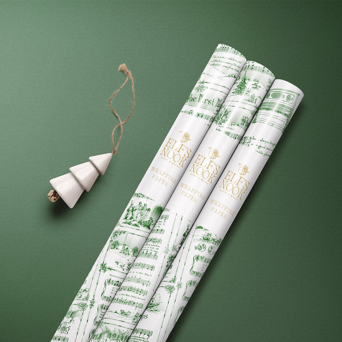 Christmas Carol Wrapping Paper Rolls | Green Vintage Holiday Music Sheets Gift Wraps