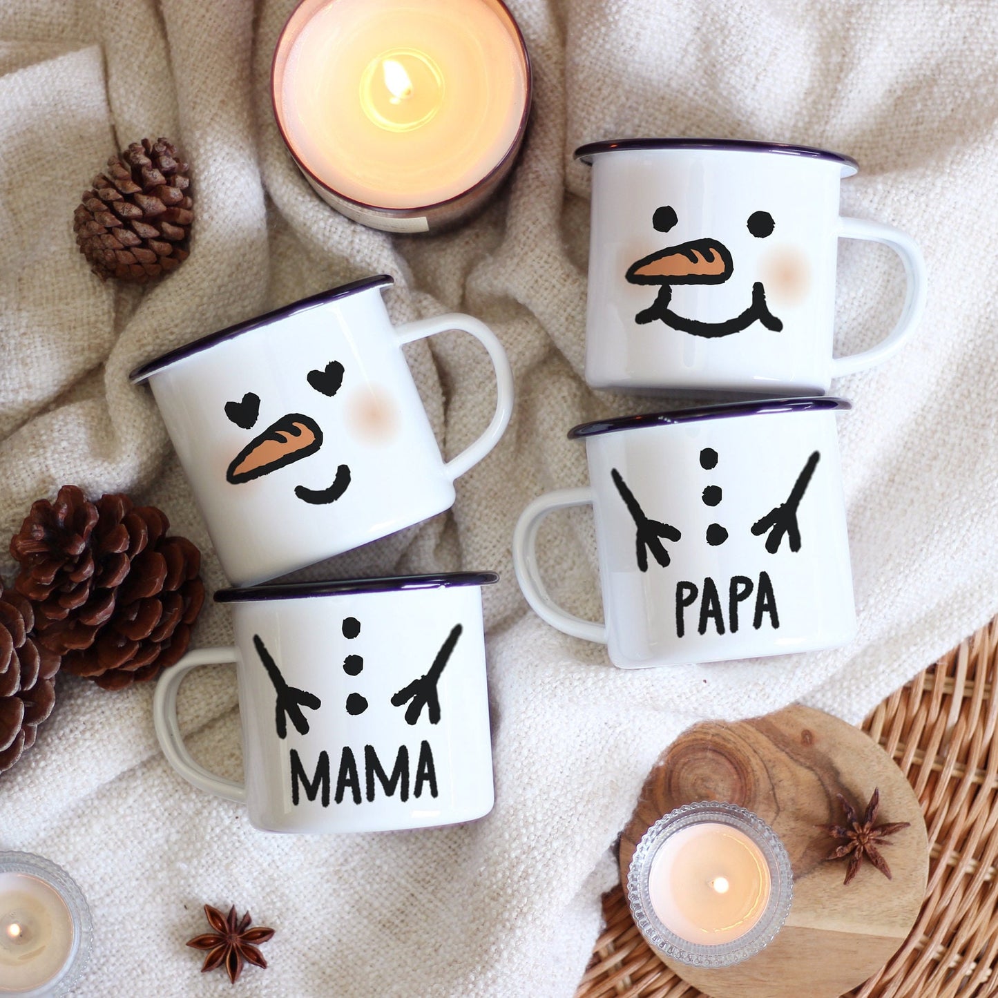 Snowman Family Mugs for Personalized Christmas Gift Set | Couple, Friends Holiday Gift Matching Cup Set for Hot Chocolate, Coffee, Tea