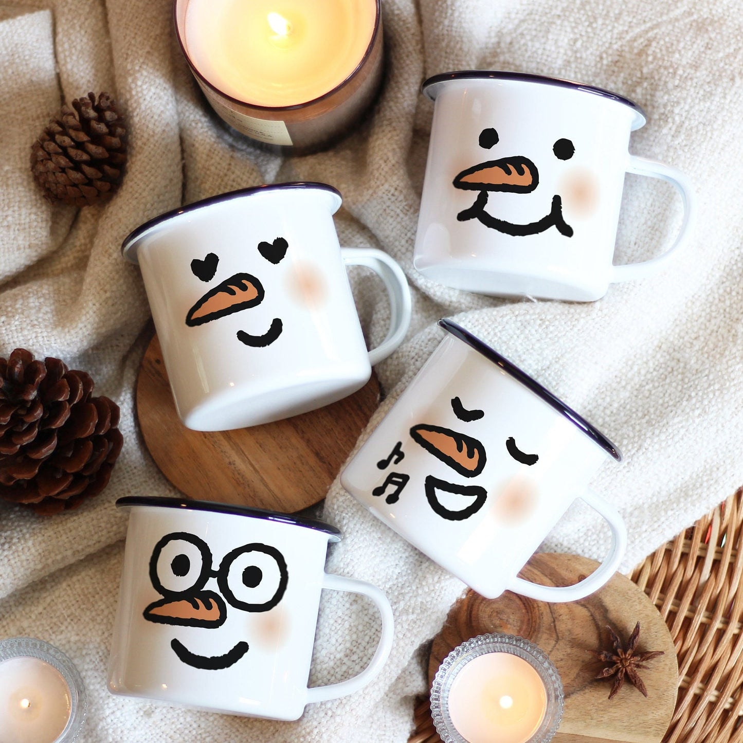 Snowman Family Mugs for Personalized Christmas Gift Set | Couple, Friends Holiday Gift Matching Cup Set for Hot Chocolate, Coffee, Tea