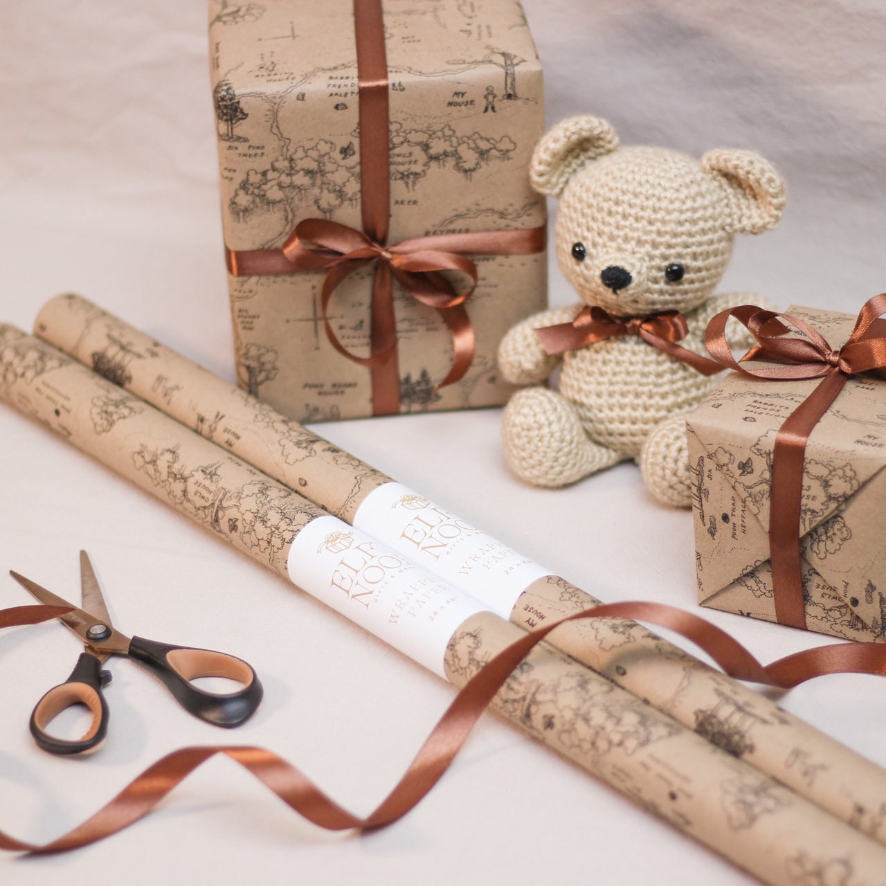 Winnie-the-Pooh Vintage Map Eco Gift Wrapping Paper Rolls | Hundred Acre Wood Map Illustration Recycled Brown Paper Christmas Gift Wraps