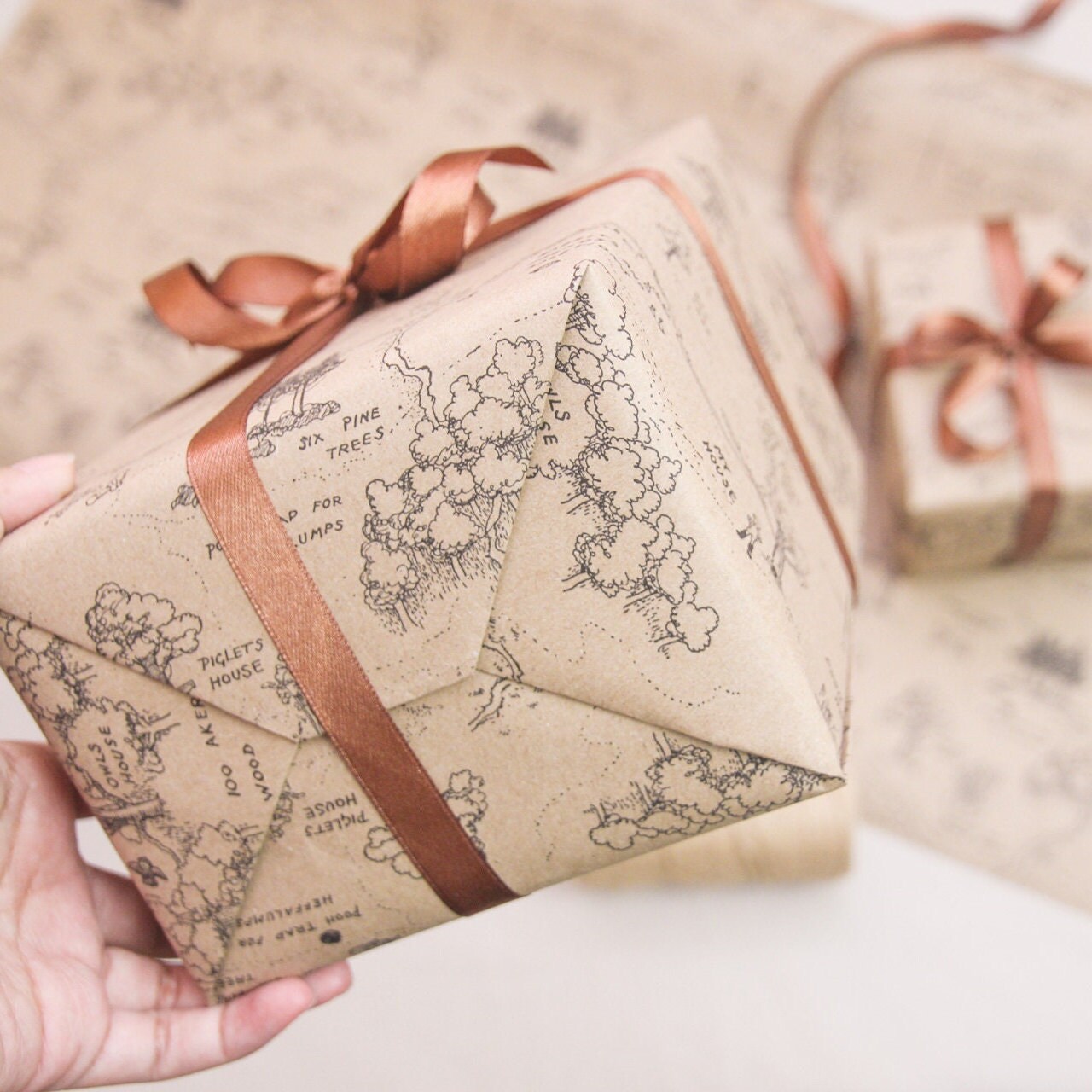 Winnie-the-Pooh Vintage Map Eco Gift Wrapping Paper Rolls | Hundred Acre Wood Map Illustration Recycled Brown Paper Christmas Gift Wraps