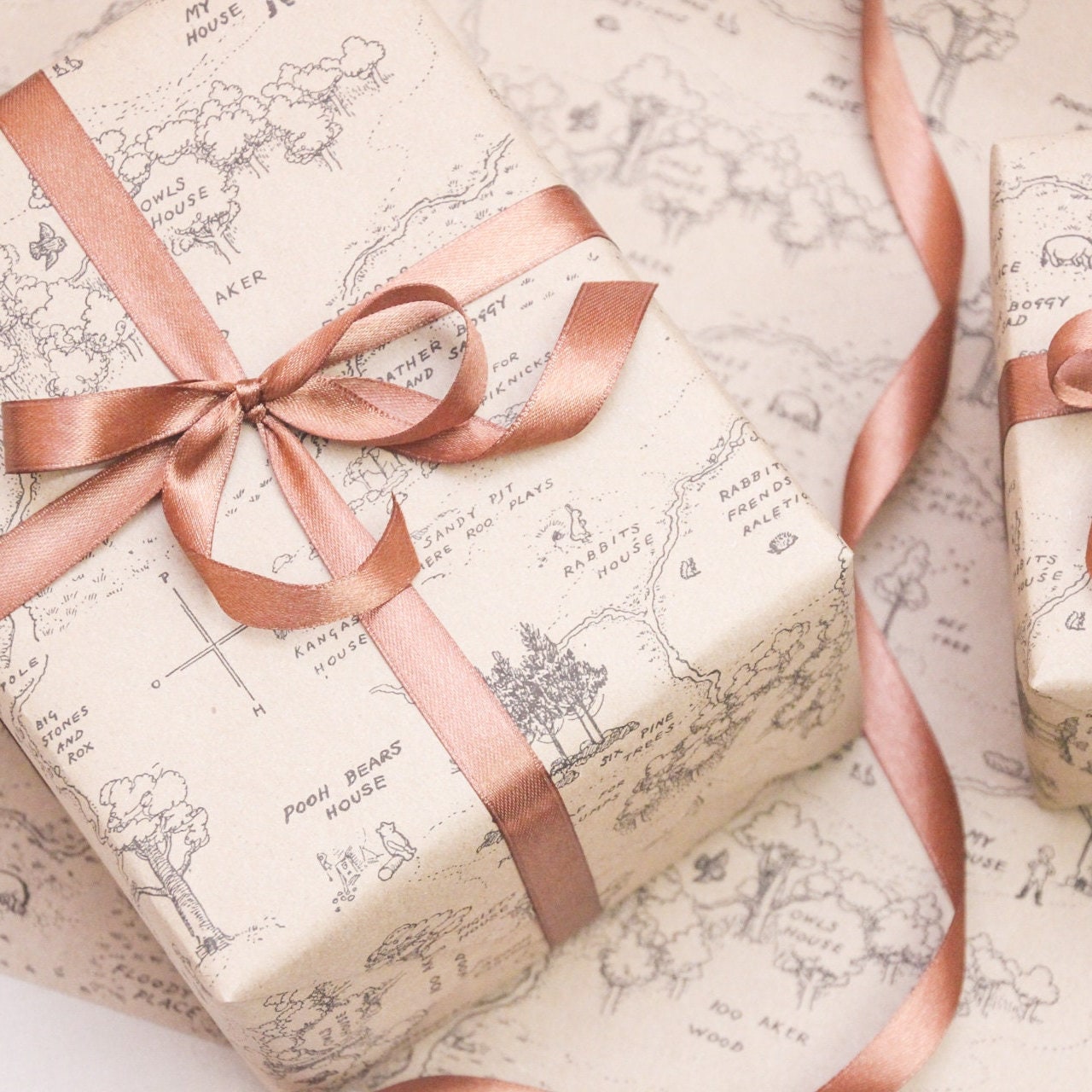 Winnie-the-Pooh Vintage Map Eco Gift Wrapping Paper Rolls | Hundred Acre Wood Map Illustration Recycled Brown Paper Christmas Gift Wraps