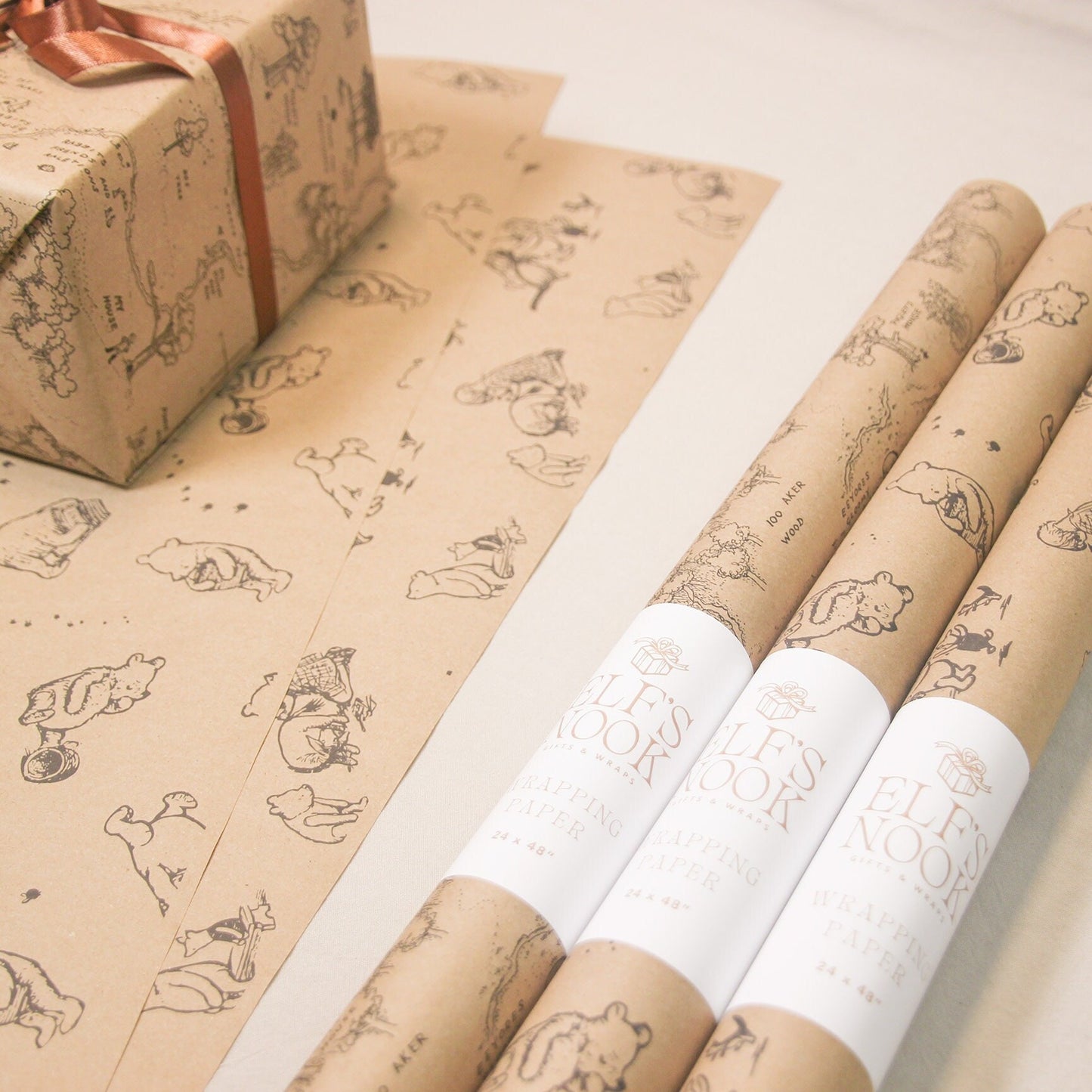 Winnie-the-Pooh Pack of 3 Eco Gift Wrapping Paper Rolls | Vintage Classic Illustration Recycled Gift Wraps for Christmas, Birthday & Party
