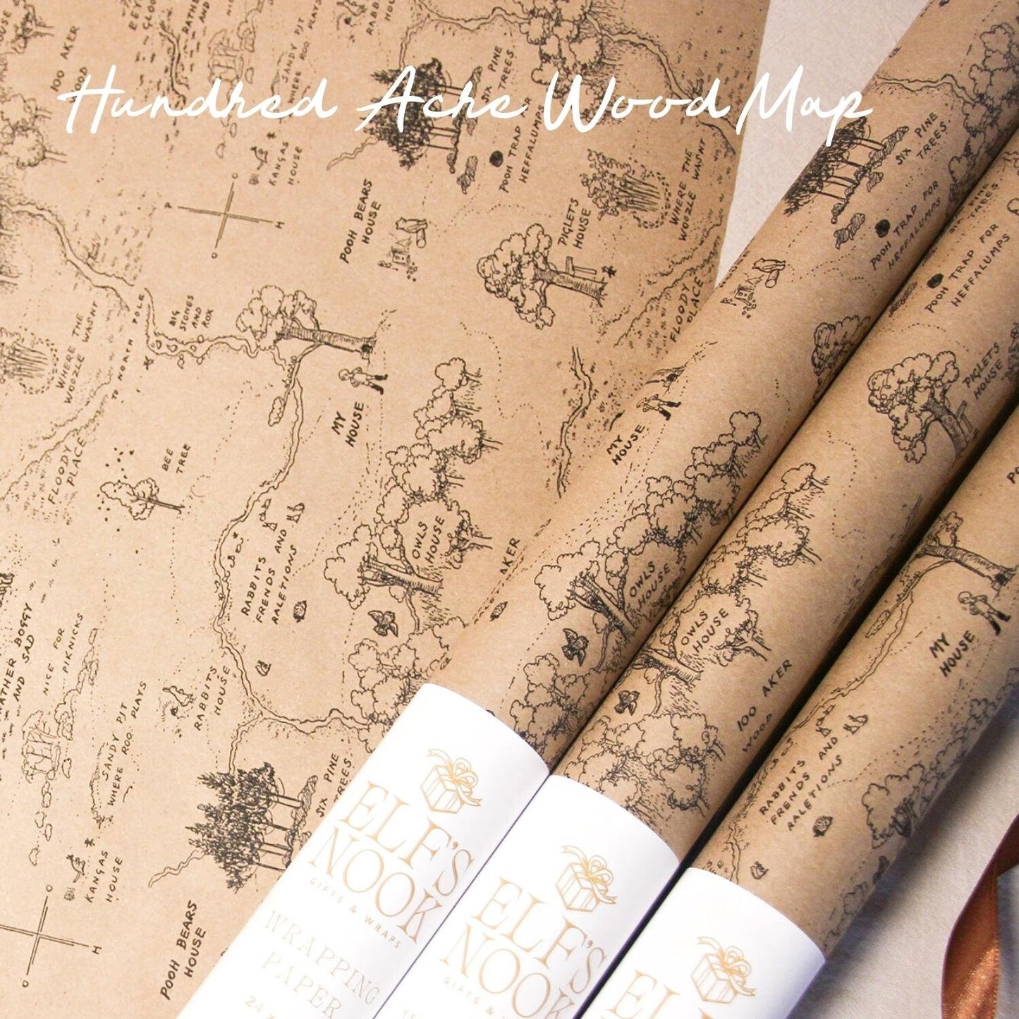 Winnie-the-Pooh Eco Gift Wrap Set | 3 Rolls Vintage Classic Illustration Recycled Wrapping Papers for Christmas, Birthday & Party