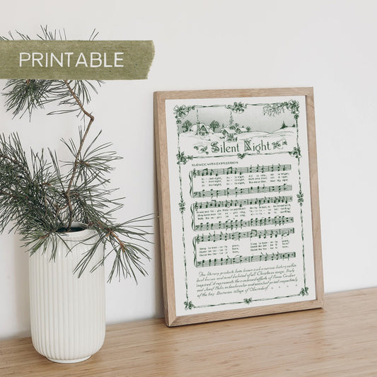 Silent Night Printable Vintage Sheet Music | Christmas Hymn Carol Sheet Music Collection for Song Practice, Holiday Decor - Vintage Green