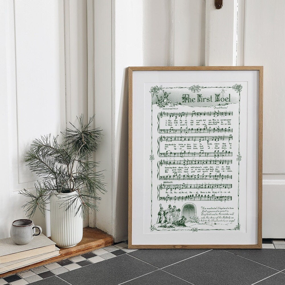 The First Noel Printable Vintage Sheet Music | Christmas Hymn Carol Sheet Music Collection for Song Practice, Holiday Decor - Vintage Green