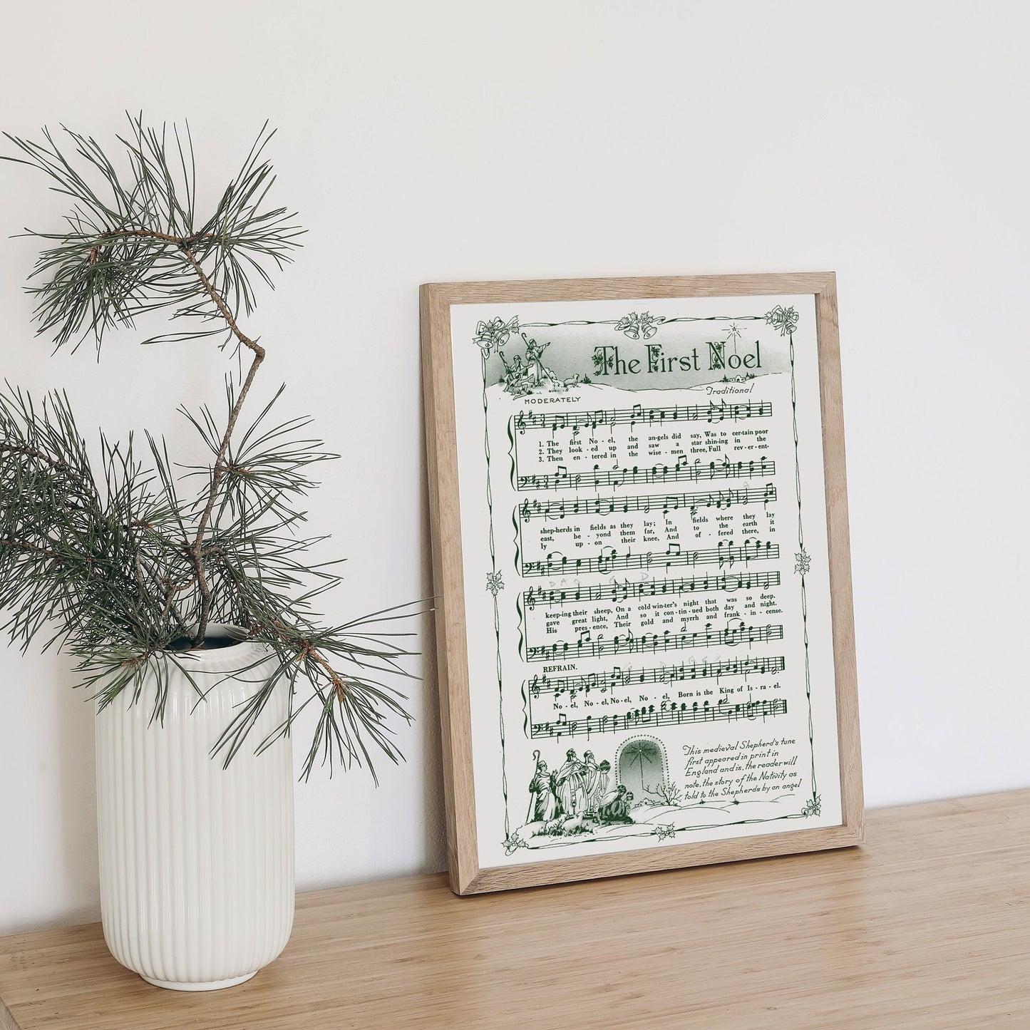 The First Noel Printable Vintage Sheet Music | Christmas Hymn Carol Sheet Music Collection for Song Practice, Holiday Decor - Vintage Green