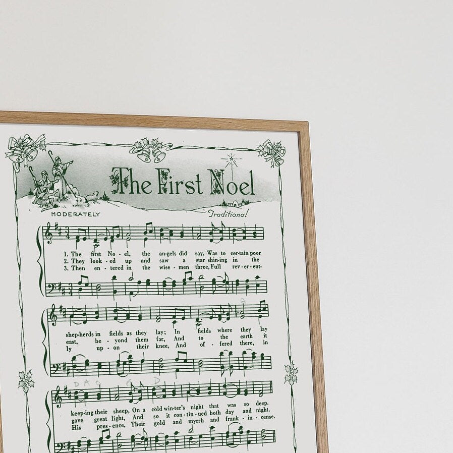 The First Noel Printable Vintage Sheet Music | Christmas Hymn Carol Sheet Music Collection for Song Practice, Holiday Decor - Vintage Green
