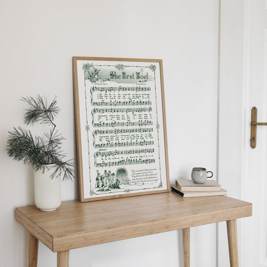 The First Noel Printable Vintage Sheet Music | Christmas Hymn Carol Sheet Music Collection for Song Practice, Holiday Decor - Vintage Green
