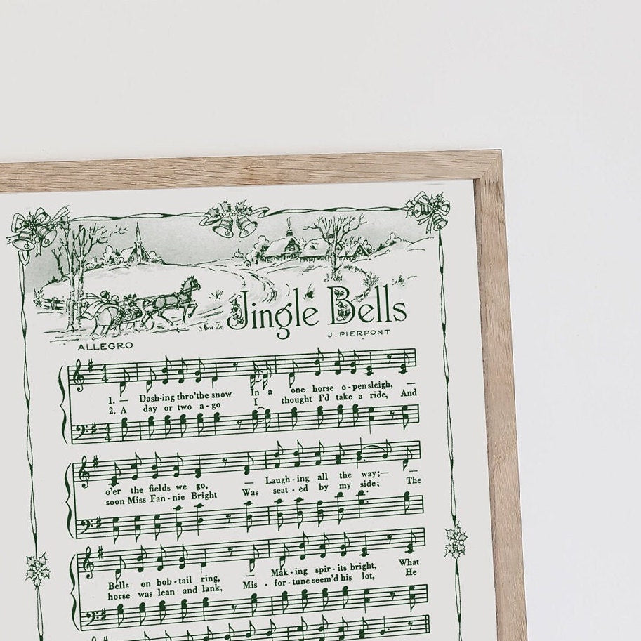 Jingle Bells Printable Vintage Sheet Music | Christmas Carol Hymn Sheet Music Collection for Song Practice, Holiday Decor - Vintage Green