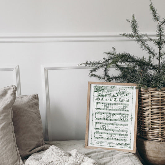 O Come All Ye Faithful Printable Vintage Sheet Music | Christmas Song Carol Hymn Sheet Music Collection for Holiday Decor - Vintage Green