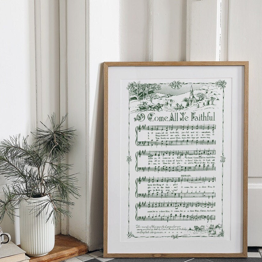 O Come All Ye Faithful Printable Vintage Sheet Music | Christmas Song Carol Hymn Sheet Music Collection for Holiday Decor - Vintage Green