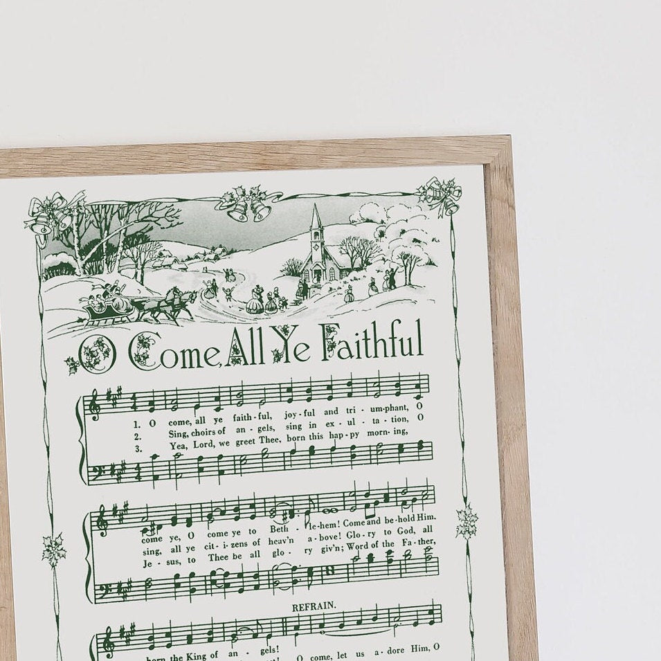 O Come All Ye Faithful Printable Vintage Sheet Music | Christmas Song Carol Hymn Sheet Music Collection for Holiday Decor - Vintage Green