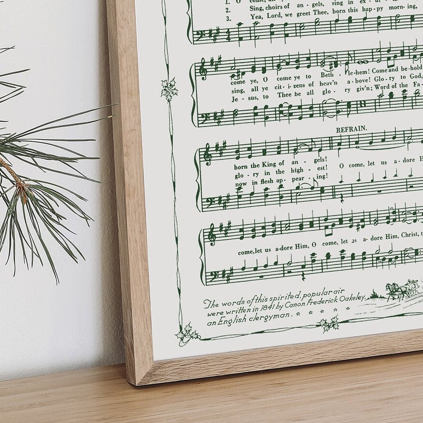 O Come All Ye Faithful Printable Vintage Sheet Music | Christmas Song Carol Hymn Sheet Music Collection for Holiday Decor - Vintage Green