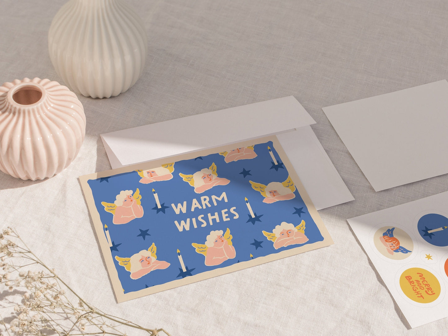 Angels Christmas Greeting Cards With Envelopes | Warm Wishes Premium Vintage Holiday Card Pack | Magic Christmas Collection