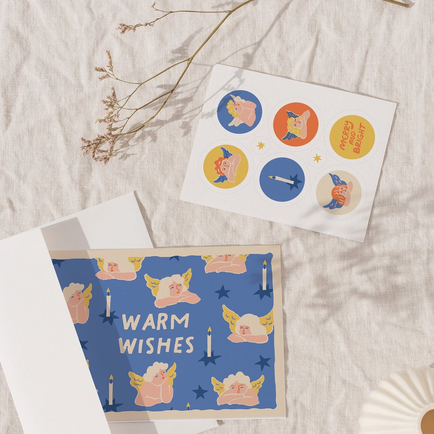 Angels Sticker Sheet For Greeting Card Envelope & Gift Wrapping Seals | Vintage Sticker Set, Magic Christmas Collection