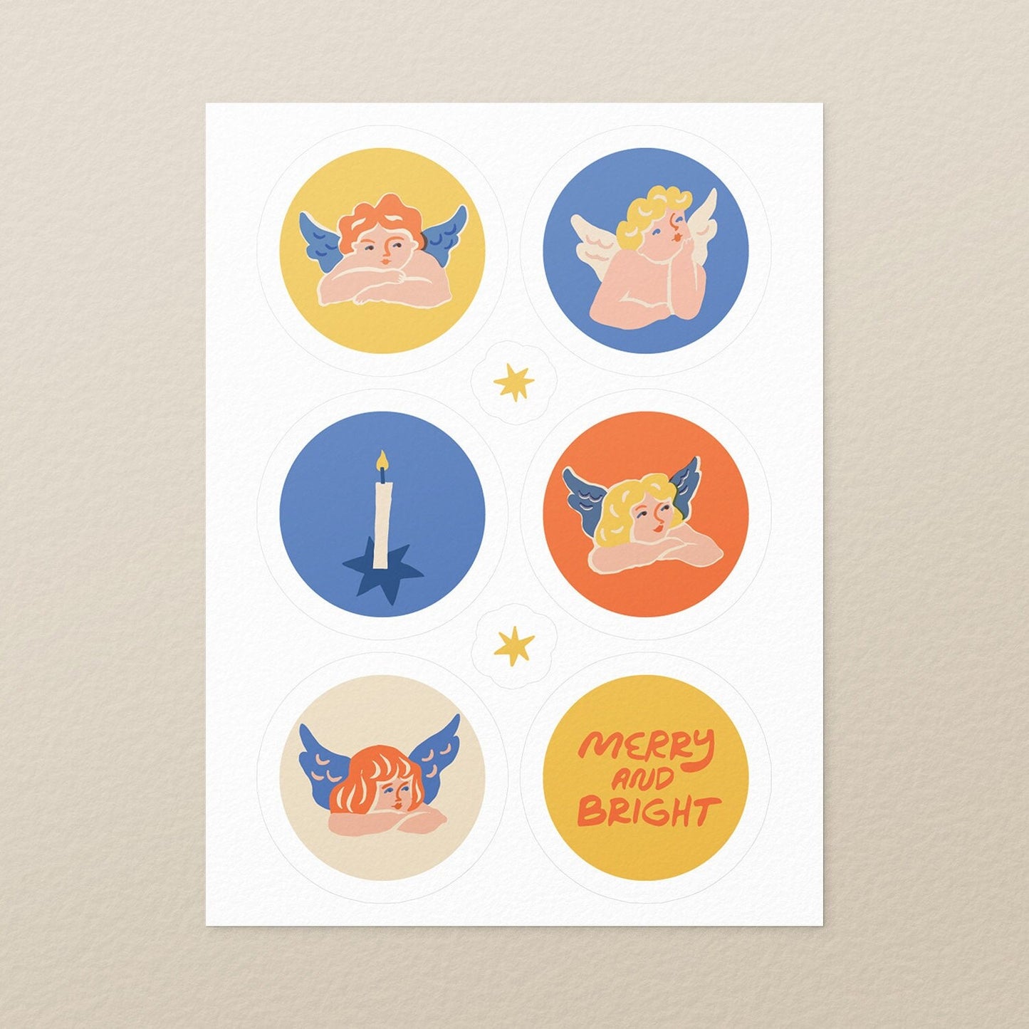 Angels Sticker Sheet For Greeting Card Envelope & Gift Wrapping Seals | Vintage Sticker Set, Magic Christmas Collection
