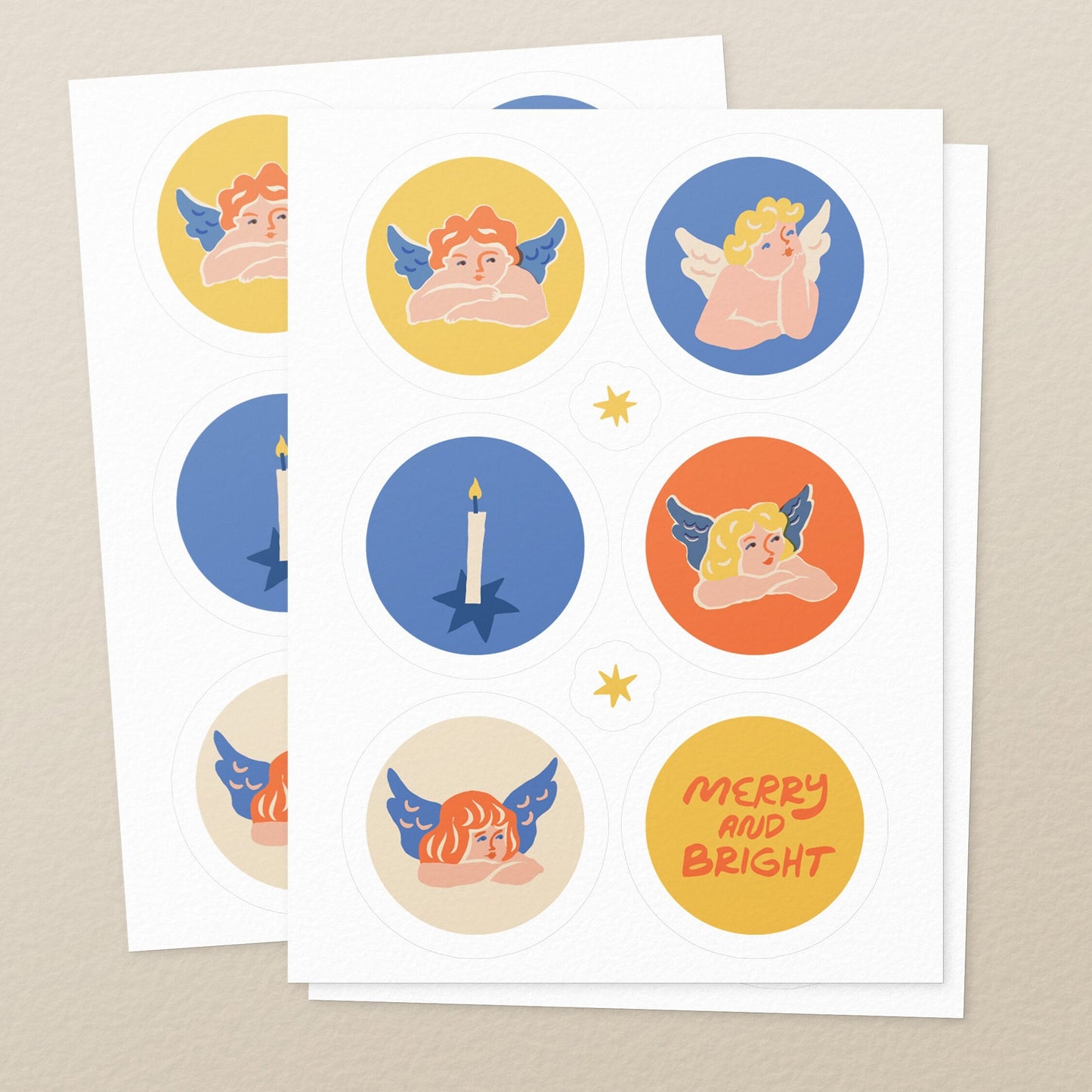 Angels Sticker Sheet For Greeting Card Envelope & Gift Wrapping Seals | Vintage Sticker Set, Magic Christmas Collection