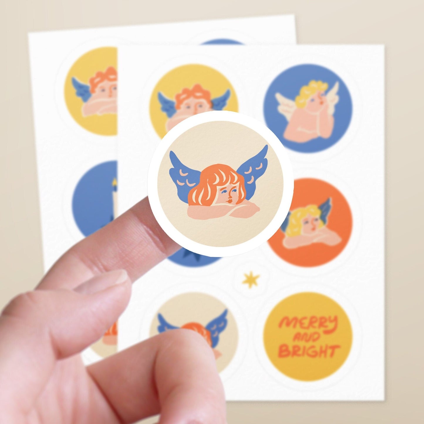 Angels Sticker Sheet For Greeting Card Envelope & Gift Wrapping Seals | Vintage Sticker Set, Magic Christmas Collection