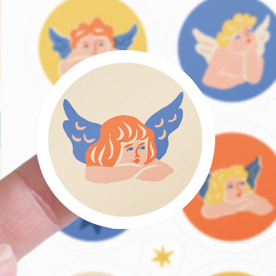 Angels Sticker Sheet For Greeting Card Envelope & Gift Wrapping Seals | Vintage Sticker Set, Magic Christmas Collection