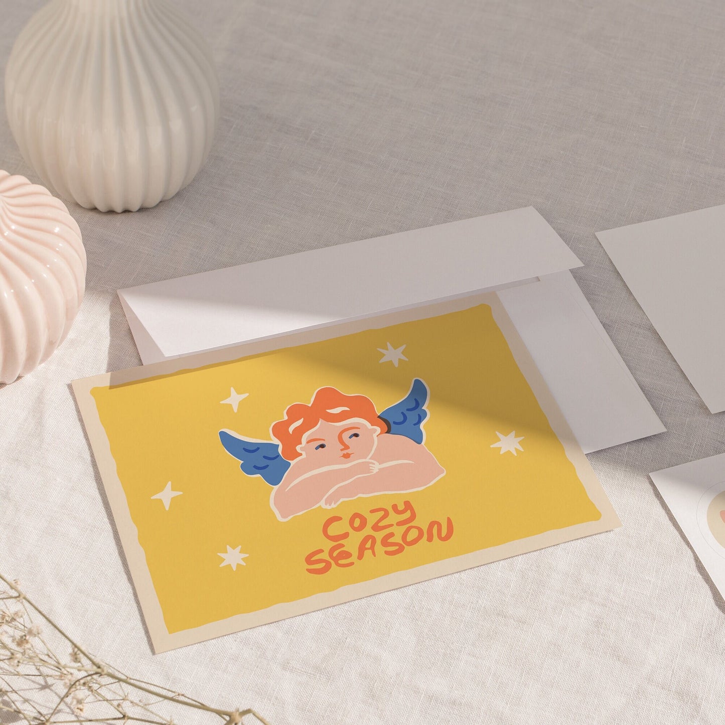 Angel Christmas Greeting Cards With Envelopes | Cozy Season Premium Vintage Holiday Card Pack | Magic Christmas Collection