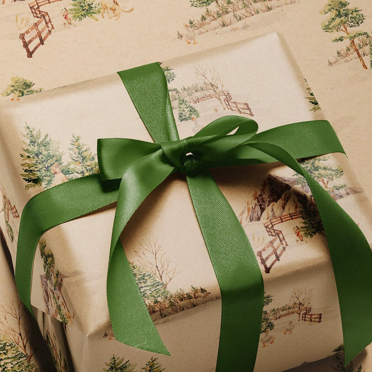Winter Dogs & Ducks Eco Christmas Gift Wrapping Papers | Watercolor Playful Animal in Snowfield Recycled Paper Holiday Gift Wraps