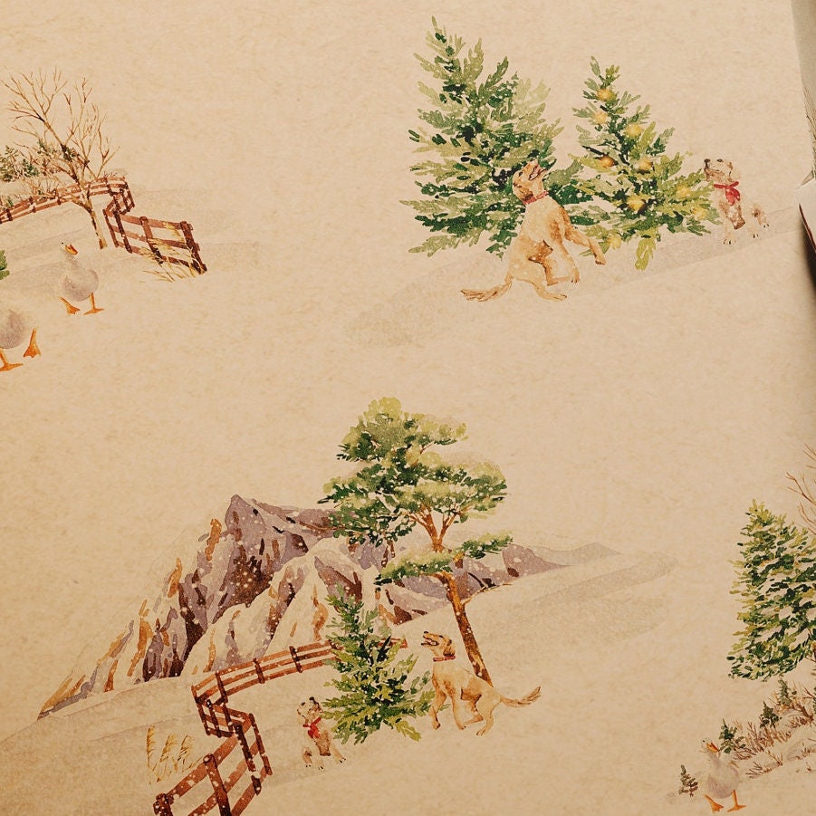 Winter Dogs & Ducks Eco Christmas Gift Wrapping Papers | Watercolor Playful Animal in Snowfield Recycled Paper Holiday Gift Wraps