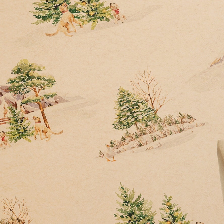 Winter Dogs & Ducks Eco Christmas Gift Wrapping Papers | Watercolor Playful Animal in Snowfield Recycled Paper Holiday Gift Wraps