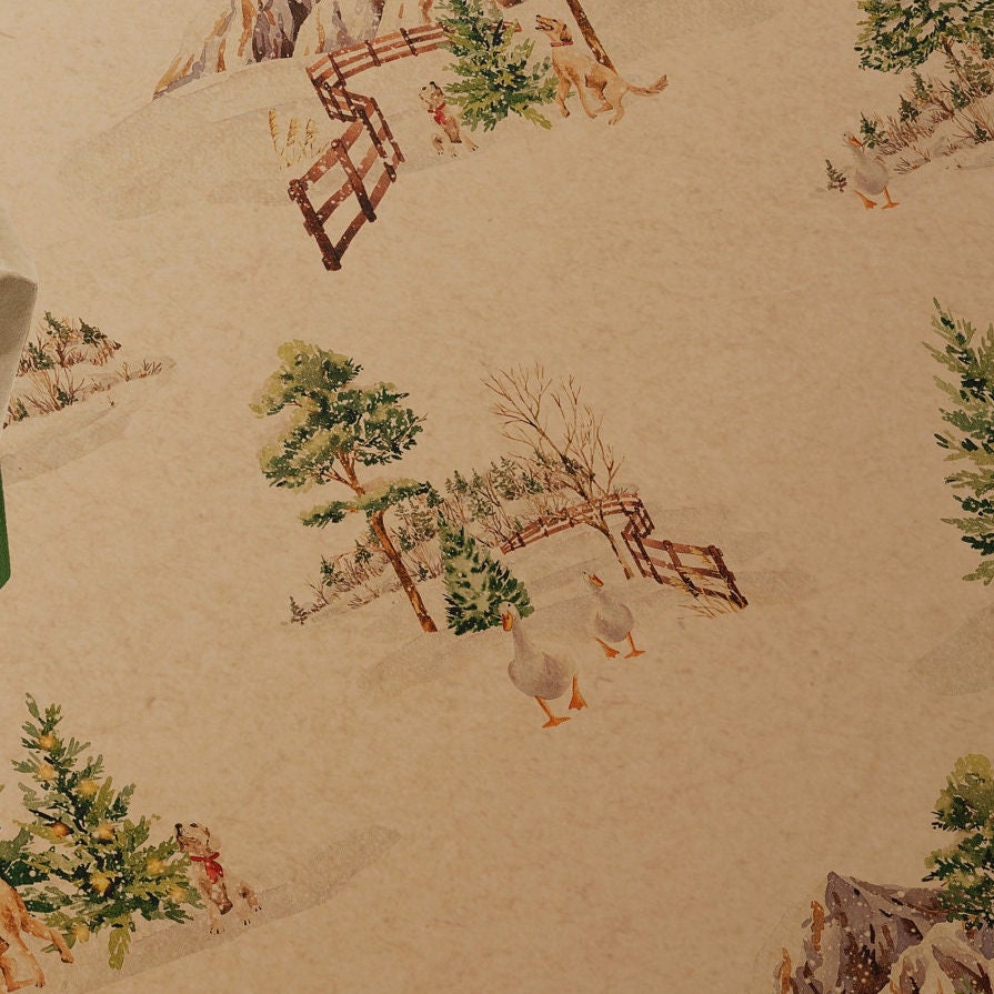 Winter Dogs & Ducks Eco Christmas Gift Wrapping Papers | Watercolor Playful Animal in Snowfield Recycled Paper Holiday Gift Wraps