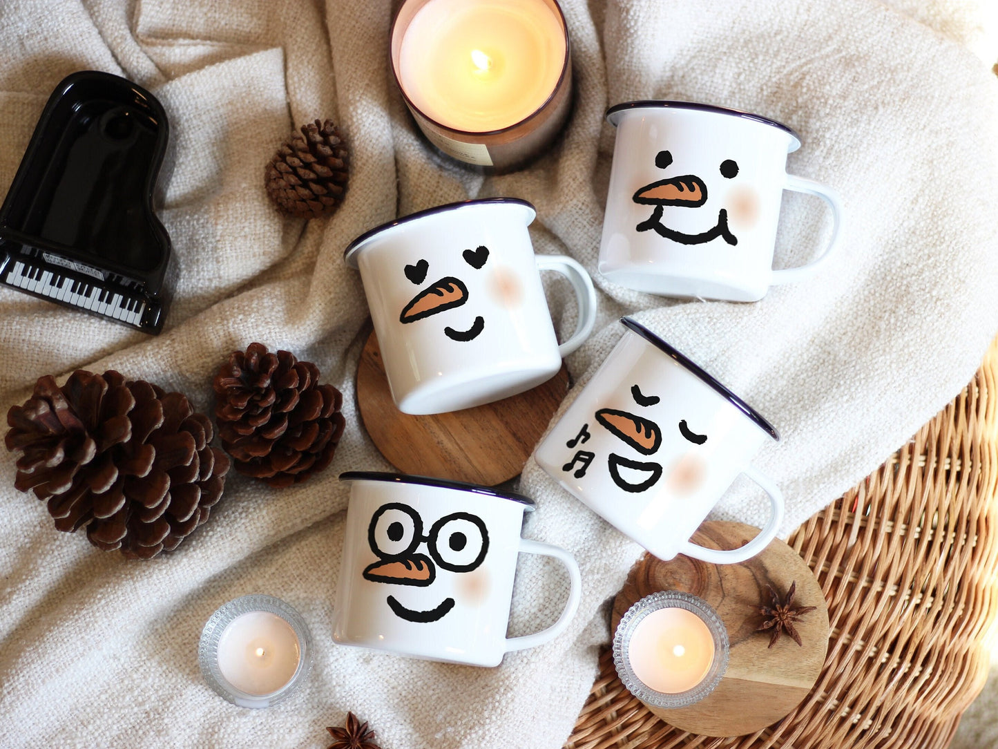 Snowman Family Mugs for Personalized Christmas Gift Set | Couple, Friends Holiday Gift Matching Cup Set for Hot Chocolate, Coffee, Tea